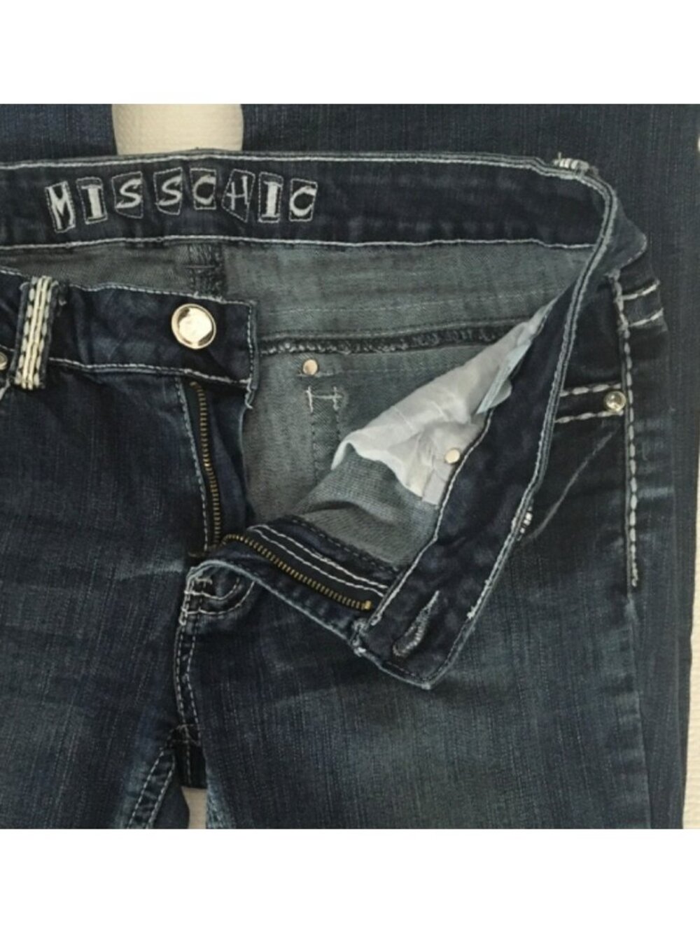 Miss Chic Jeans Size 13 Blue Embellished Mid rise Bootcut Cross Pockets - Picture 5 of 15